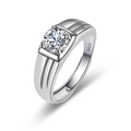 S925 Sterling Silber Herrenring mit Solitär-Stein und verstellbarem breitem Band - Doppelrillen-Design-Stil (PN113)