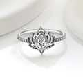 Close-up of S925 sterling silver lotus ring with pear-shaped cubic zirconia stone - US 5 / Platinum (White Zirconia)