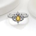 Elegante anello loto in argento 925 con gemma gialla a goccia e piccoli zirconi bianchi - Platino (Zirconia Dorata)