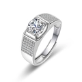 S925 Sterling Silber Herrenring mit großem rundem CZ-Stein und seitlichen Mikro-Zirkonia - Mikro-Inlay Schmalstil (PN112 Schmal)
