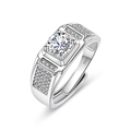 Herrenring aus S925 Sterlingsilber mit großem runden Hauptstein und Pavé-Diamanten - 2ct Pave Dominanter Stil (PN101)