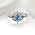 925 silver lotus ring with drop-shaped blue gemstone and micro-pave zircon stones - US 5 / Platinum (Sky Blue Zirconia)
