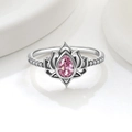 Anello loto in argento 925 con gemma rosa a forma di pera e zirconi incastonati - Platino (Zirconia Rosa)