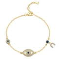 Elegant gold S925 silver Evil Eye bracelet with blue crystal and horseshoe charm - 925 Silver / Evil Eye Horseshoe Bracelet (PSL092) / 18K Gold