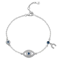 S925 sterling silver evil eye bracelet with blue stones and lobster clasp detail - 925 Silver / Evil Eye Horseshoe Bracelet (PSL092) / Platinum
