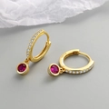 Élégantes créoles en argent sterling S925 plaqué or avec zircons rouges - Plaqué Or 18K (Zircone Rose Rouge)