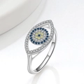 S925 sterling silver evil eye ring with blue, yellow and white stones in variant view - US 5 / Classic Round Eye Style (PNJ824)