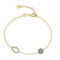S925 sterling silver gold-plated evil eye and pave crystal lips charm bracelet for women - 925 Silver / Lips Evil Eye Bracelet (PSL094) / 18K Gold