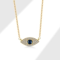 Golden S925 silver necklace featuring evil eye pendant with blue and white stones - 925 Silver / Evil Eye Necklace (PXZ403) / 18K Gold