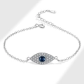S925 sterling silver evil eye bracelet with blue stone and sparkling zircon details - Evil Eye Cross Chain Bracelet (PSL090) / Platinum