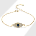 Gold plated S925 silver evil eye bracelet with blue gemstone and white zircon accents - Evil Eye Cross Chain Bracelet (PSL090) / 18K Gold