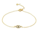Gold plated S925 sterling silver evil eye bracelet with blue gemstone and pavé zircons - 925 Silver / Oval Evil Eye Bracelet (PSL097) / 18K Gold
