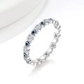 S925 sterling silver evil eye ring featuring heart segments and blue enamel details - Heart Eye Dark Blue Narrow Style (PNJ827 Narrow)