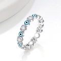 Elegant S925 sterling silver evil eye ring with blue enamel and heart zircon crystals - US 5 / Heart and Eye Sky Blue Wide Style (PNJ827 Wide)