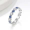 S925 sterling silver evil eye ring featuring blue enamel eyes and heart cubic zirconia - US 5 / Heart and Eye Dark Blue Wide Style (PNJ827 Wide)