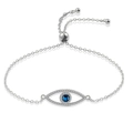 Adjustable S925 sterling silver evil eye bracelet with blue stone and zirconia diamonds - 925 Silver / Adjustable Evil Eye Slider Bracelet (PSL098) / Platinum