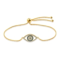 Adjustable golden box chain bracelet with sparkling blue and white crystal evil eye charm - 925 Silver / Box Chain Adjustable Evil Eye Bracelet (PSL099) / 18K Gold