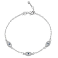 S925 sterling silver bracelet with three blue evil eye charms and pavé crystals - 925 Silver / Triple Evil Eye Bracelet (PSL093) / Platinum