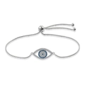 S925 sterling silver evil eye bracelet with blue zircons and adjustable slider chain - 925 Silver / Box Chain Adjustable Evil Eye Bracelet (PSL099) / Platinum