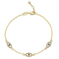 Gold-plated S925 silver Evil Eye bracelet with sparkling blue zircons and adjustable chain - 925 Silver / Triple Evil Eye Bracelet (PSL093) / 18K Gold