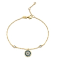 S925 sterling silver gold-plated evil eye bracelet with blue and white zircons - 925 Silver / Triple Bead Evil Eye Bracelet (PSL100) / 18K Gold