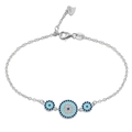 S925 silver Evil Eye bracelet with blue zircon stones and a heart-shaped charm - 925 Silver / Large Triple Evil Eye Bracelet (PSL096) / Platinum