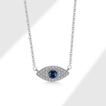 S925 sterling silver evil eye necklace featuring blue crystal and sparkling zircons - 925 Silver / Evil Eye Necklace (PXZ403) / Platinum