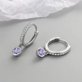 Créoles élégantes en argent S925 avec zircons blancs et pendentif en pierre violette - Plaqué Platine (Zircone Violette)