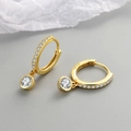 Élégantes créoles en argent S925 doré avec pendentifs en zircon rond clair - Plaqué Or 18K (Zircone Blanche)