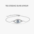 Elegant 925 sterling silver evil eye bracelet with sparkling blue and white zircon stones - Evil Eye Bracelet (PSL128) / Platinum