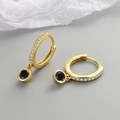 Boucles d'oreilles S925 en argent doré avec pierre noire et pierres de zircon - Plaqué Or 18K (Zircone Noire)