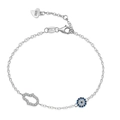 S925 sterling silver evil eye bracelet with blue zircon and heart-shaped charm - 925 Silver / Hamsa Hand Evil Eye Bracelet (PSL094) / Platinum