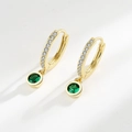 Boucles d'oreilles créoles dorées en argent S925 avec zircons blancs et pendentif émeraude - Plaqué Or 18K (Zircone Verte)