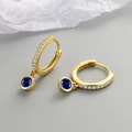Boucles d'oreilles huggie en argent S925 doré avec zircons et pierre bleue ronde - Or 18K (Zircone Bleue)