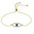 Adjustable gold evil eye bracelet with blue center stone and sparkling white crystals - 925 Silver / Adjustable Evil Eye Slider Bracelet (PSL098) / 18K Gold