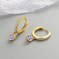 Boucles d'oreilles créoles élégantes en argent S925 doré 18K avec zircons violets - Plaqué Or 18K (Zircone Violette)