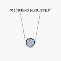 S925 Sterling Silver Evil Eye Necklace with blue zircon pendant and fine cross chain - Round Pavé Evil Eye Necklace (PXZ500)