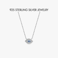 925 sterling silver evil eye necklace featuring blue enamel and white zircon stones - 925 Silver / Micro Pave Evil Eye Necklace (PXZ505) / Platinum