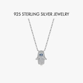 925 sterling silver Hamsa Hand variant with blue evil eye and sparkling pave zircons - 925 Silver / Hamsa Hand Crystal Necklace (PXZ504) / Platinum