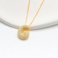 Detail of 3D bubble letter G pendant with full pave diamonds and gold chain - 925 Silver / Gold (Initial G)