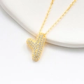 Macro view of golden S925 silver bubble letter Y pendant with pavé set crystals - 925 Silver / Gold (Initial Y)