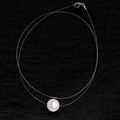 Minimalist S925 silver pearl necklace with double invisible fishing line and white pearl - Medium Natural Pearl Long Necklace (Platinum Tone)