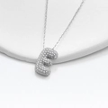 Puffy S925 silver letter E pendant necklace with iced-out pave cubic zirconia stones - 925 Silver / Platinum (Letter E)