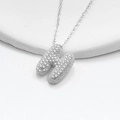 Sparkling S925 silver bubble initial H necklace with clear zircon pavé stones - 925 Silver / Platinum (Letter H)