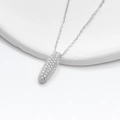 Sparkling S925 silver bubble pendant necklace with pavé zircons on white stone pedestal - 925 Silver / Platinum (Letter I)