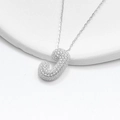 Sparkling silver S925 letter J bubble pendant necklace with micro-pave crystals - 925 Silver / Platinum (Letter J)
