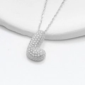 Chubby S925 silver bubble pendant necklace with pavé diamond stones and fine link chain - 925 Silver / Platinum (Letter L)