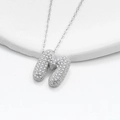 Bubble M letter necklace in S925 silver with iced out micro pavé setting and sparkle - 925 Silver / Platinum (Letter M)