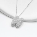 Bubble letter H pendant necklace in S925 silver with sparkling pavé cubic zirconia - 925 Silver / Platinum (Letter N)