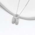 Bubble style S925 silver letter R pendant necklace with full cubic zirconia stones - 925 Silver / Platinum (Letter R)